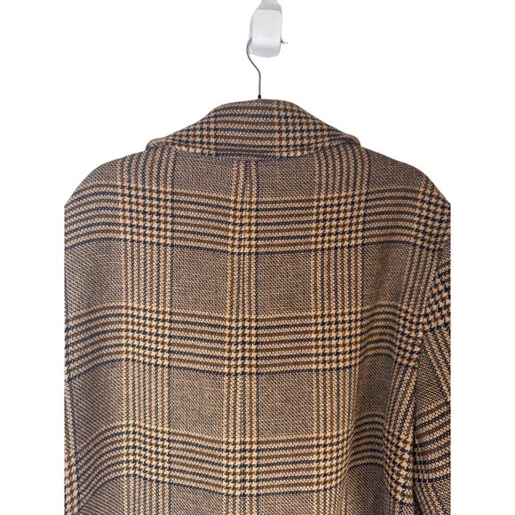 Zara Womens Large Plaid Wool Blend Coat Lined Double-Breasted Camel Navy Brown - Picture 9 of 16